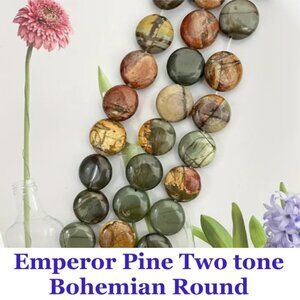 Natural Pine Round Bohemian Ethnic Loose Beads - 14mm  - 7" Strand - 13 beads